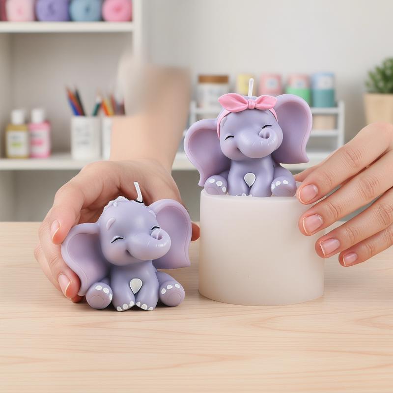 Natural Making Soap - かわいい3D象型シリコンキャンドルモールド、簡単リリース、再利用可能なDIY動物型、石鹸、樹脂、香り付きキャンドル、ホームクラフト用