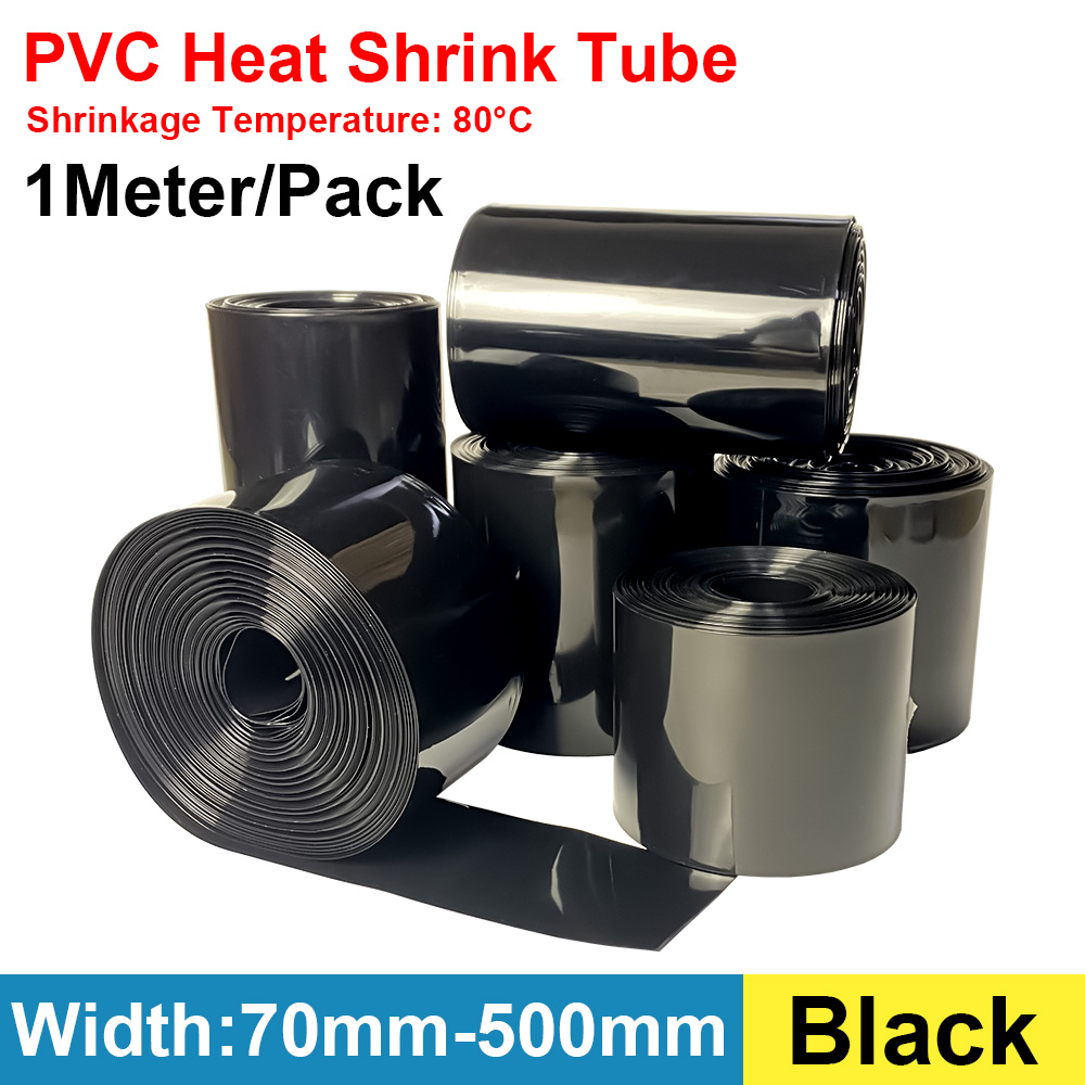 Shrink Wrap Pvc - PVC熱収縮チューブパック,絶縁フィルム,リチウムケース,保護ケーブルスリーブ,黒いラップ,1m, 70mm-500mm, 18650